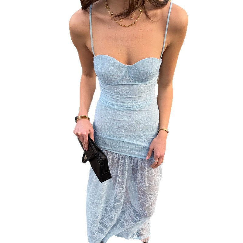 Damen Gerafftes Maxikleid mit Spitzen-Overlay EB