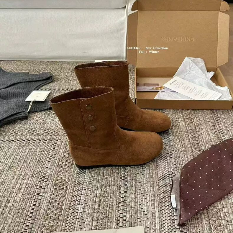 Damen Elegante Stiefel mit modischer Knopf-Dekoration EB