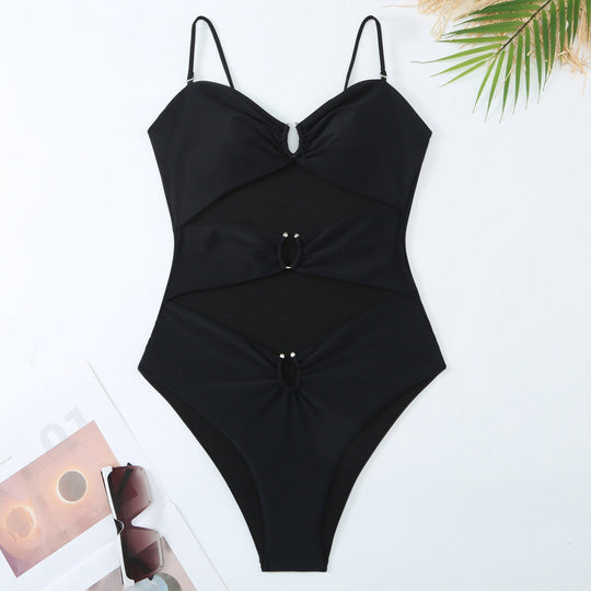 Damen Einteiler Badeanzug mit raffinierten Cut-Outs und stilvollem Wickeldetail EB