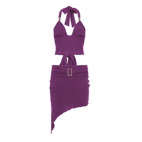 Damen Set aus Crop-Top und asymmetrischem Rock mit Rüschen-EB