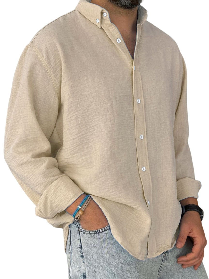 Herren nan leichtes Baumwoll-Leinen-Hemd mit Button-Down-Kragen und entspannter Relaxed-Fit EB