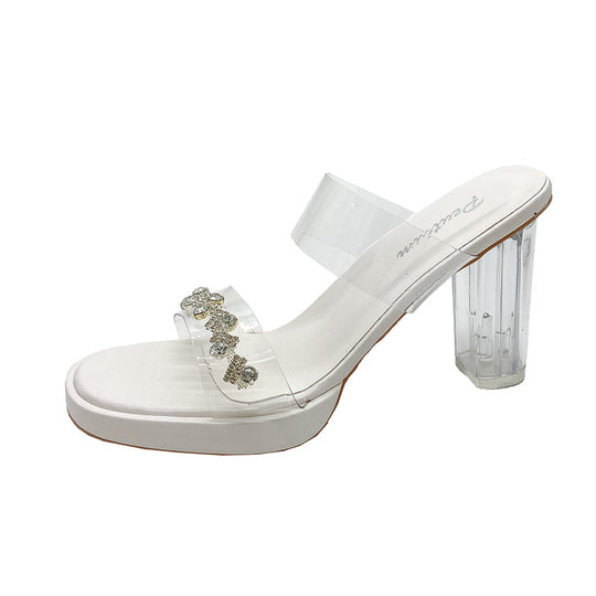 Damen transparente Mules mit funkelndem Strass-Riemchen EB