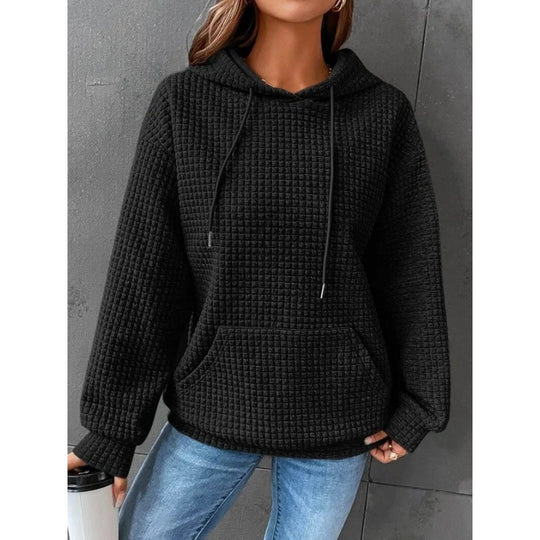 Damen Waffelstruktur Kapuzenpullover mit gemütlichem Schnitt und praktischer Tasche EB