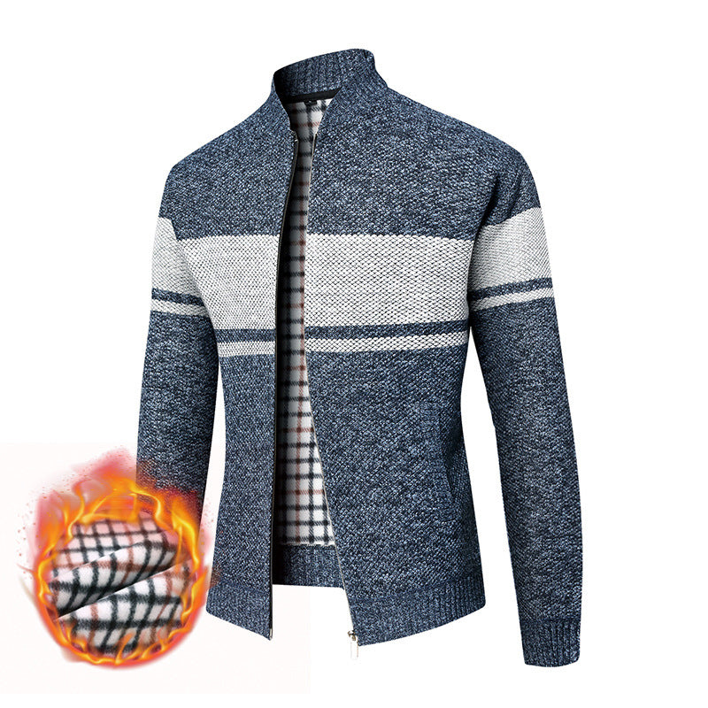 Herren modischer Strickjacke mit modernem Stehkragen und warmem Innenfutter EB