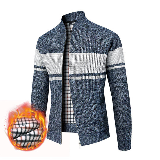Herren modischer Strickjacke mit modernem Stehkragen und warmem Innenfutter EB