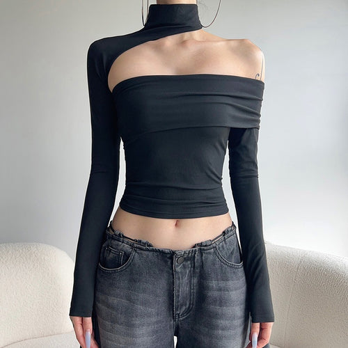 Damen modisches Oberteil mit asymmetrischem Schnitt und elegantem Rüschenbesatz EB