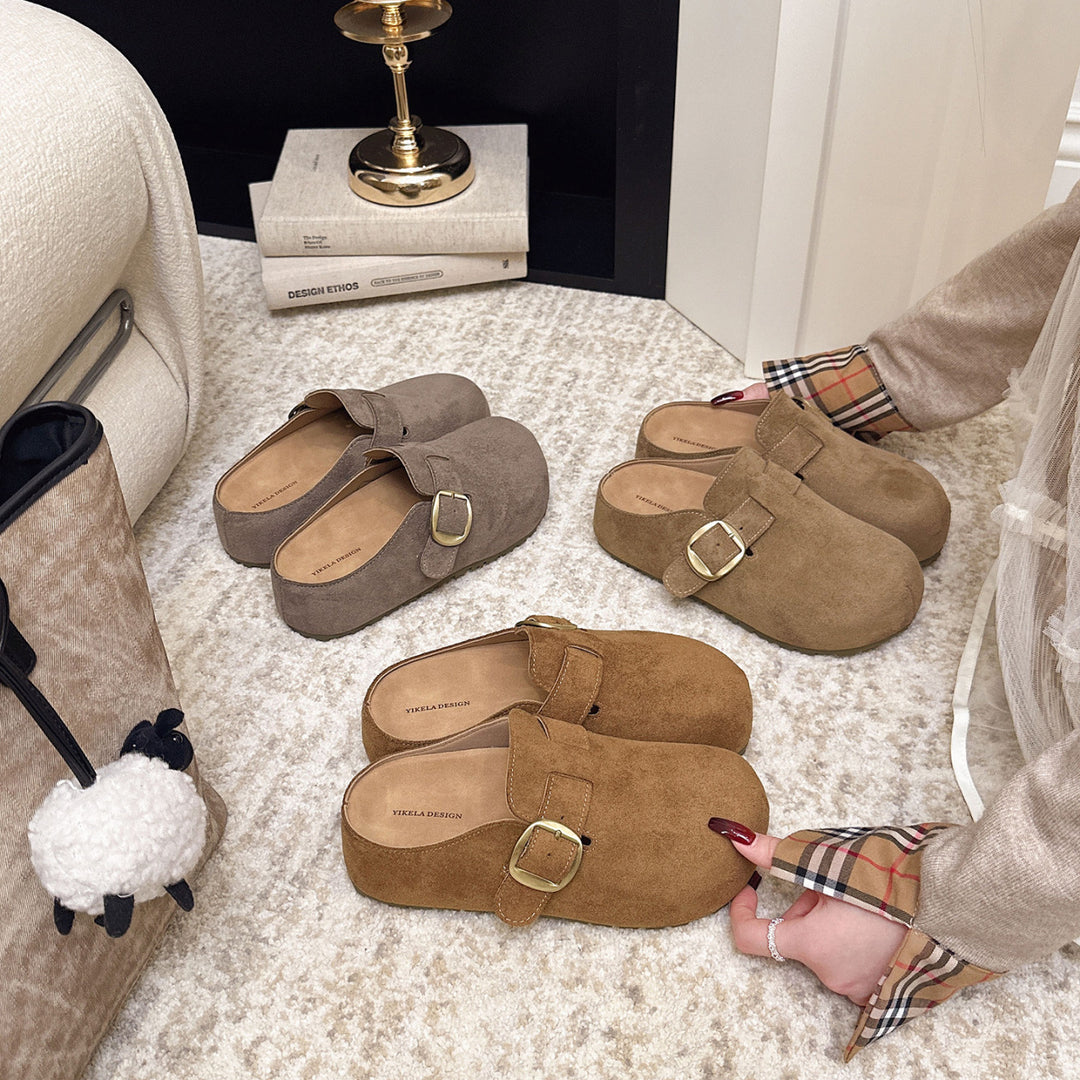 Damen Clogs aus hochwertigem Wildleder mit eleganter Schnalle EB