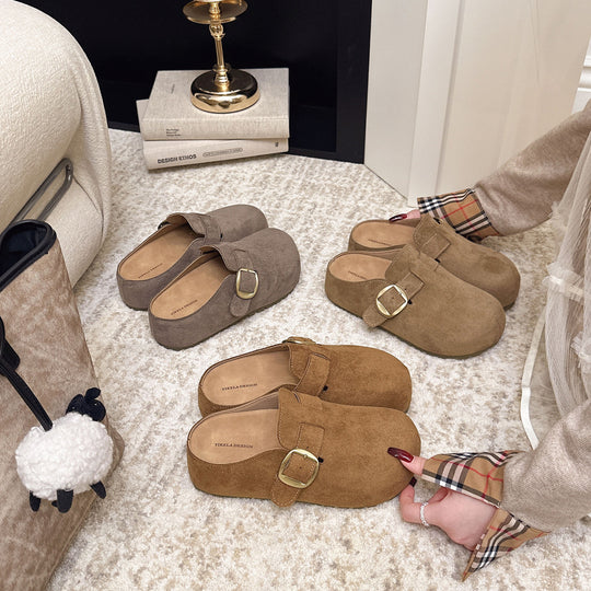 Damen Clogs aus hochwertigem Wildleder mit eleganter Schnalle EB