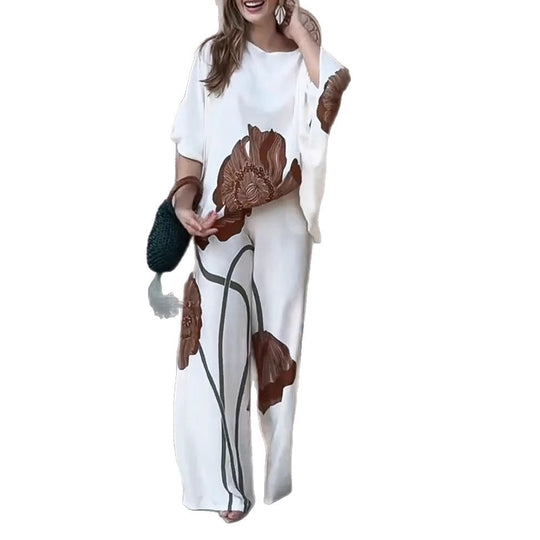 Damen modisches Ensemble mit floralem Design und weitem Schnitt EB