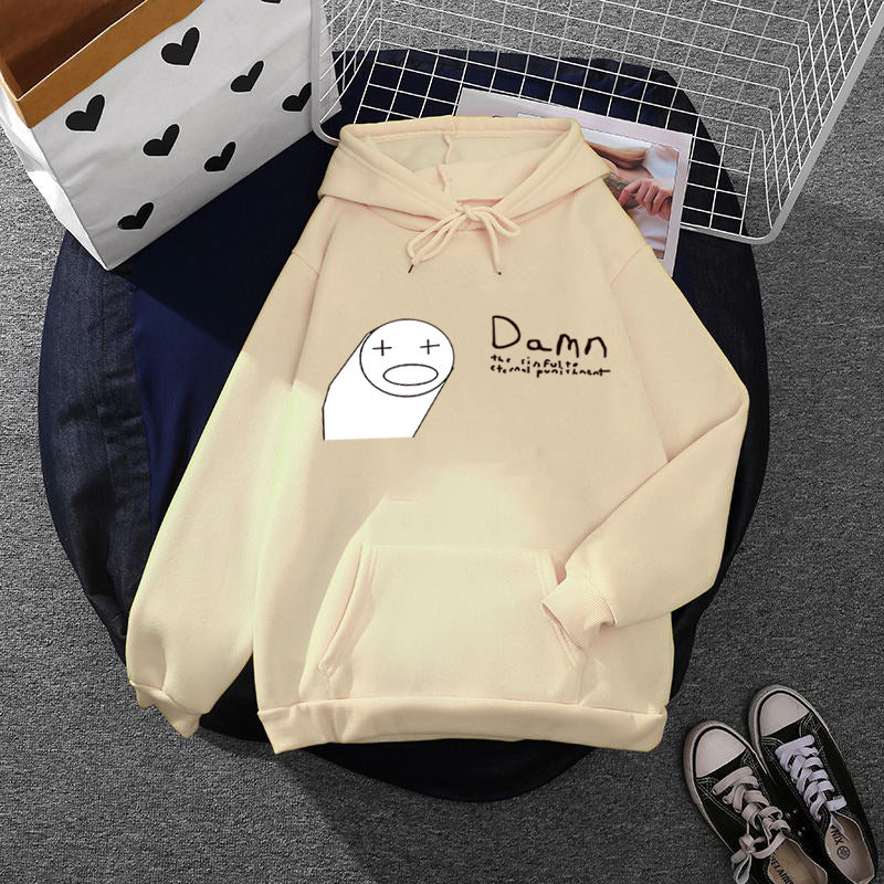 Damen nan Kapuzenpullover mit minimalistischer Grafik, lockerer Oversize-Passform und Kängurutasche EB