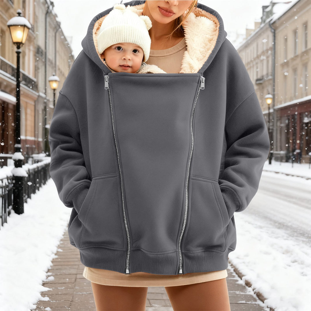 Damen nan Babytrage-Hoodie mit Teddyfutter und Zweiwege-Reißverschluss EB