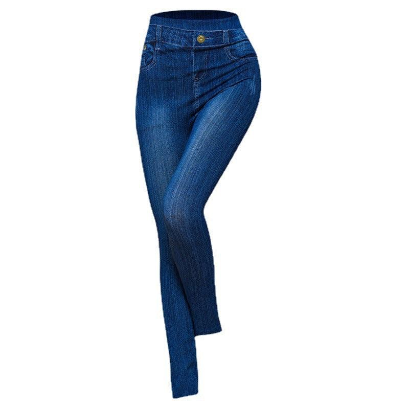 Damen Hochtaillierte Jeansleggings im Denim-Look EB