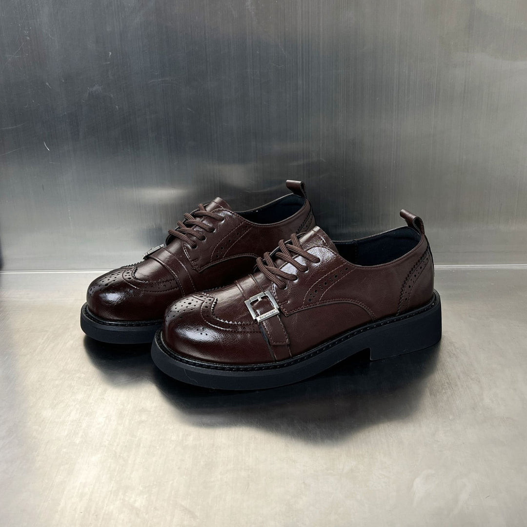 Damen Elegante Schnürschuhe mit modischen Schnallen und robuster Sohle EB
