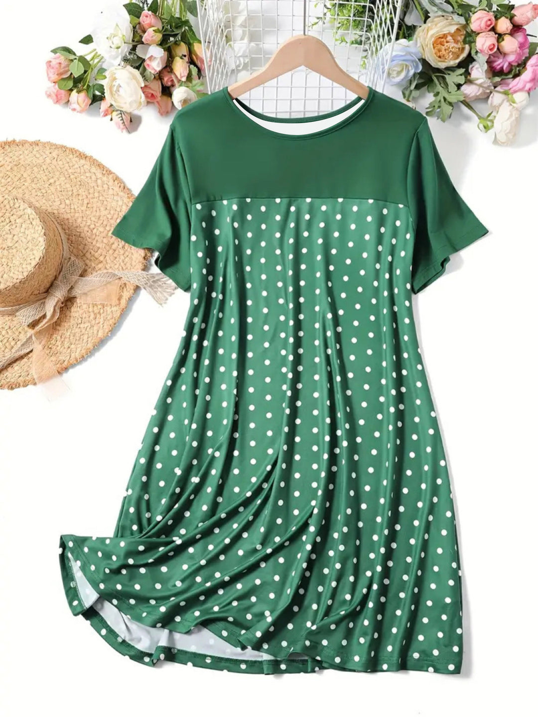 Damen Polka Dot Sommerkleid mit lässigem Schnitt und weichem Material EB