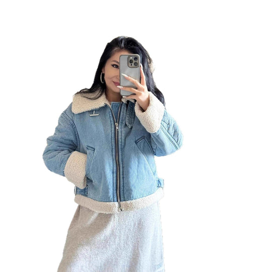 Damen lässige Übergangsjacke mit Kunstfellkragen EB