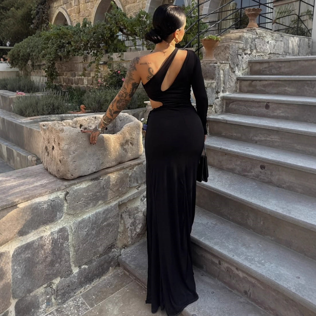 Damen Elegantes asymmetrisches Kleid mit Schößchen und hautfreundlichem Stoff EB