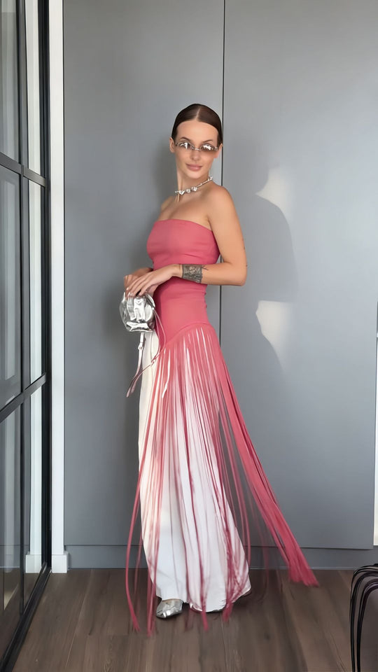 Damen Maxikleid mit schimmerndem Fransen-Design EB