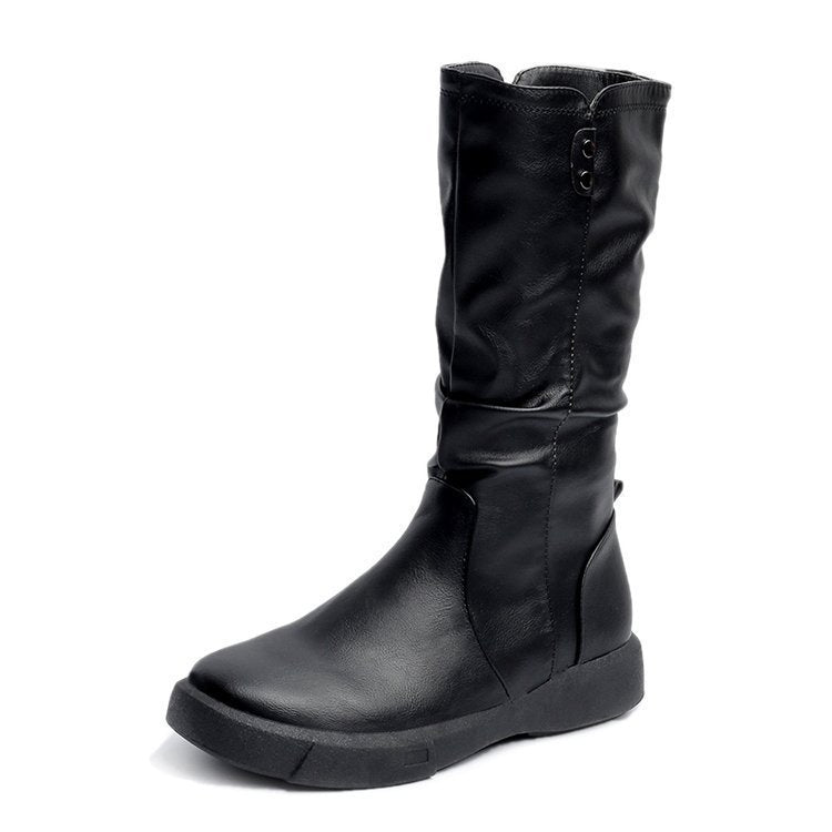 Damen lässige Stiefel mit modischem Falten-Design und bequemer Sohle EB