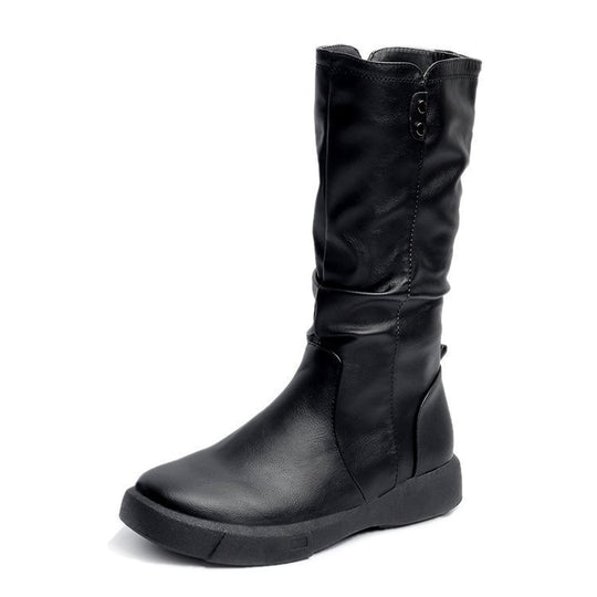 Damen lässige Stiefel mit modischem Falten-Design und bequemer Sohle EB