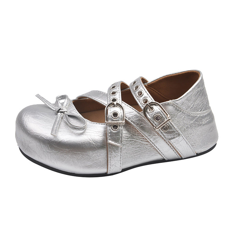 Damen elegante Schnürballetschuhe mit modischen Doppelriemen EB