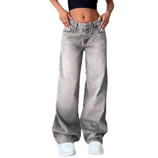 Damen Weite High-Waist Jeans mit elegantem Design und lässigem Schnitt EB