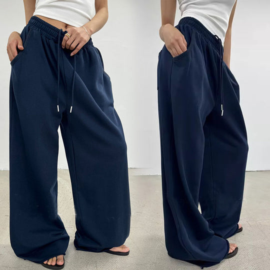 Damen nan weite High-Waist Loungehose mit gerafftem Bund und Kordelzug EB