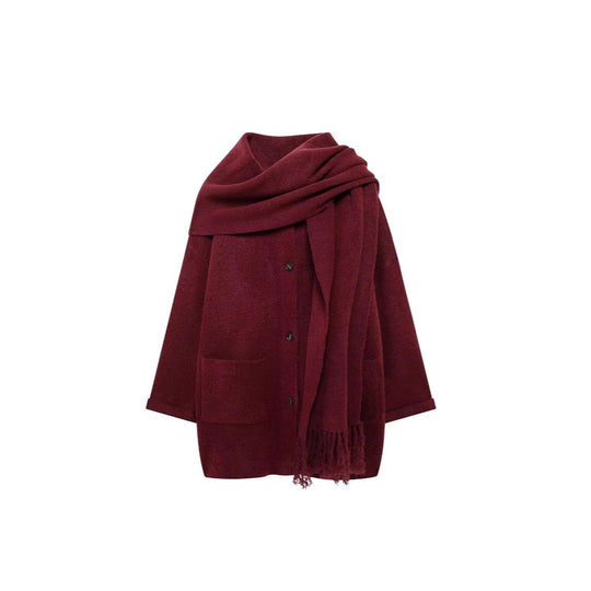 Damen elegante Oversize-Jacke aus warmer Wolle mit Taschen EB
