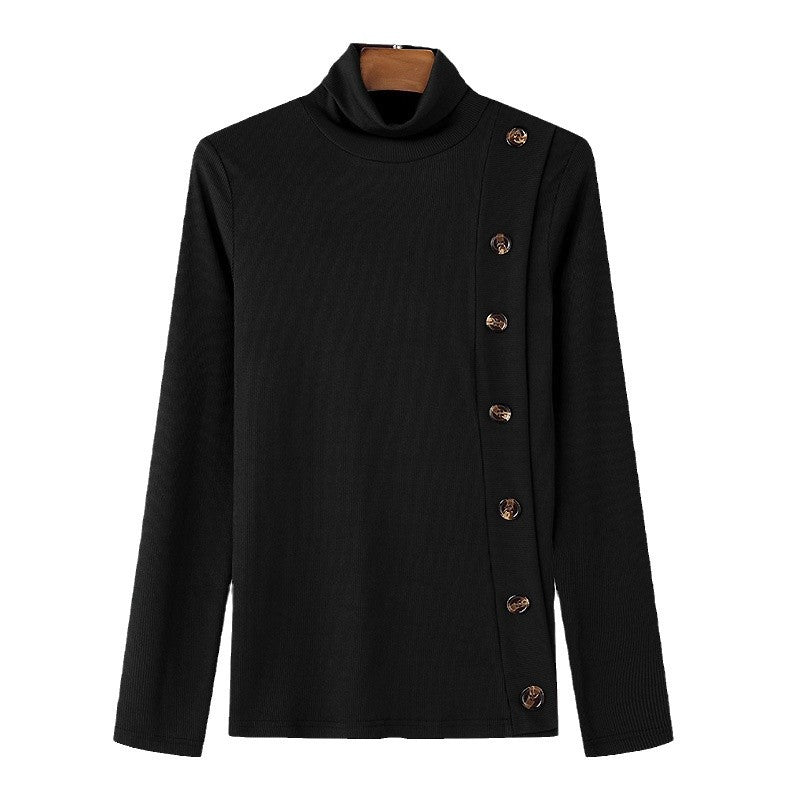 Damen Langarm Rollkragenpullover mit Knopfdetails EB