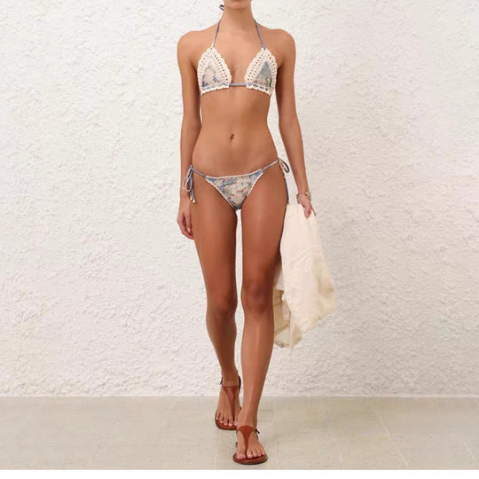 Damen Triangel-Bikini mit Häkel-Details EB
