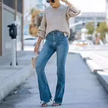 Damen Flared Jeans mit hohem Bund und modischem Schnitt EB