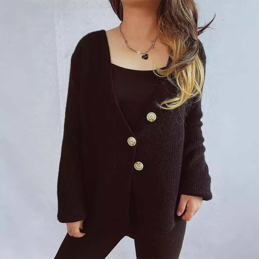 Damen lässiger Strickcardigan mit dekorativen Knopfdetails EB
