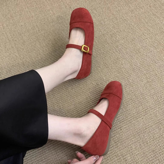 Damen elegante Mary Jane Ballerinas mit verstellbarem Riemen und modischem Wildlederoberteil EB