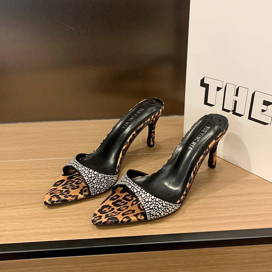 Damen elegante Slingback-Pumps mit Tierfell-Design und Strassverzierung EB