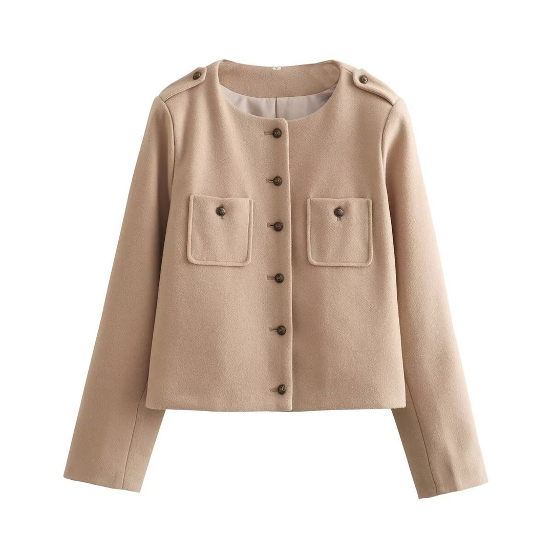 Damen elegante Kurzjacke mit dekorativen Knopfdetails EB