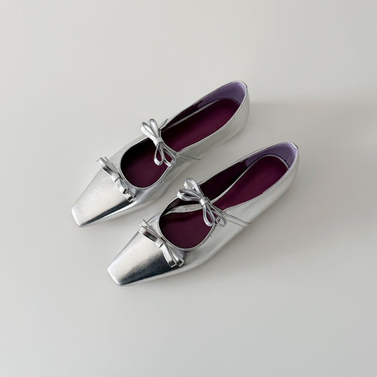 Damen Ballerinas mit schimmernder Metallic-Oberfläche und verspieltem Schleifendetail EB
