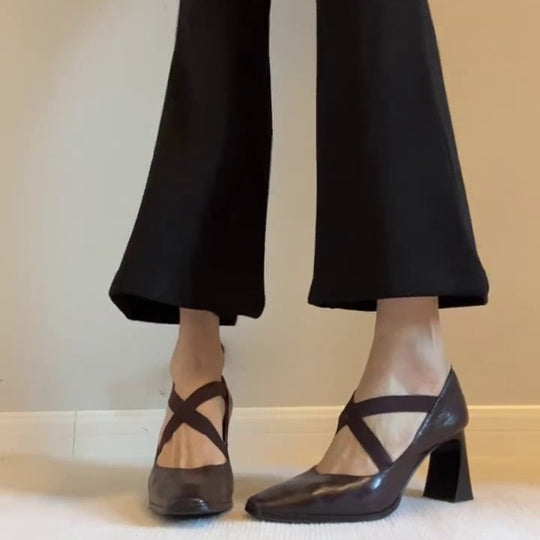 Damen elegante Pumps mit elastischen Kreuzriemen EB