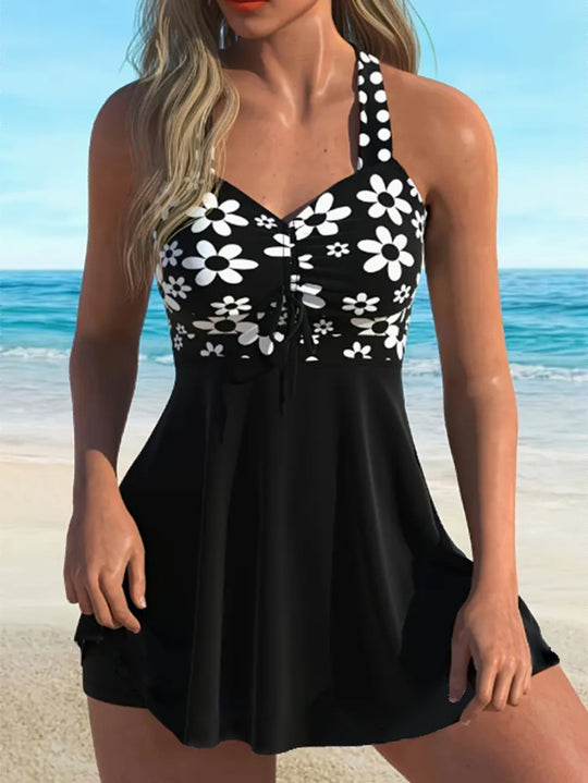 Damen Schwimmdress mit floralem Oberteil und lässigem Rock EB