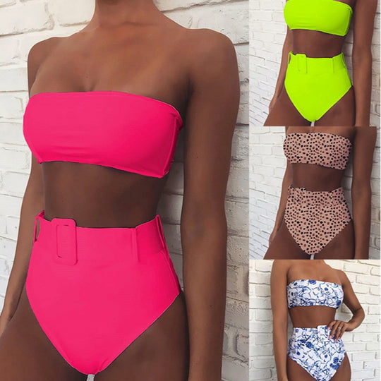 Damen Bandeau-Bikini mit hochtaillierten Hosen EB