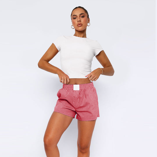 Damen Baumwoll-Shorts mit elastischem Bund und Streifenmuster EB