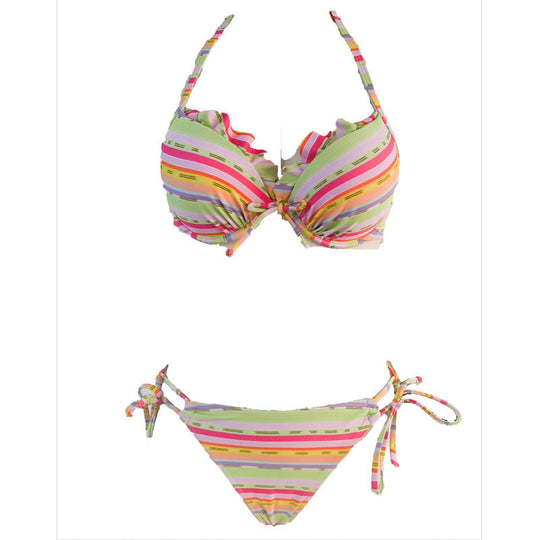 Damen Bikini-Set mit raffinierten Rüschen und trendigem Streifenmuster EB