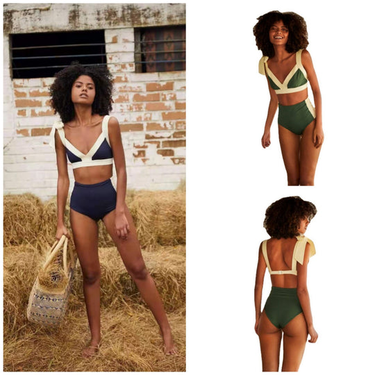 Damen Hoch geschnittener Bikini mit elegantem Wickeldetail EB