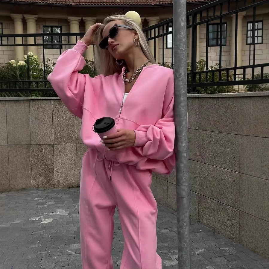 Damen nan cropped Hoodie mit halbem Reißverschluss und Highwaist Jogginghose EB