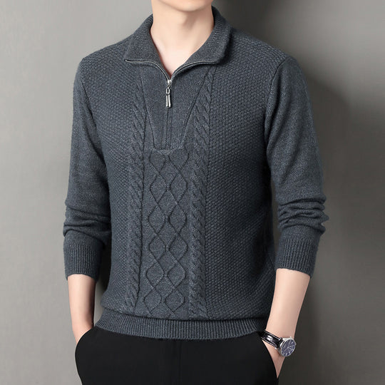 Herren Strickpullover mit hohem Kragen und Zipper EB