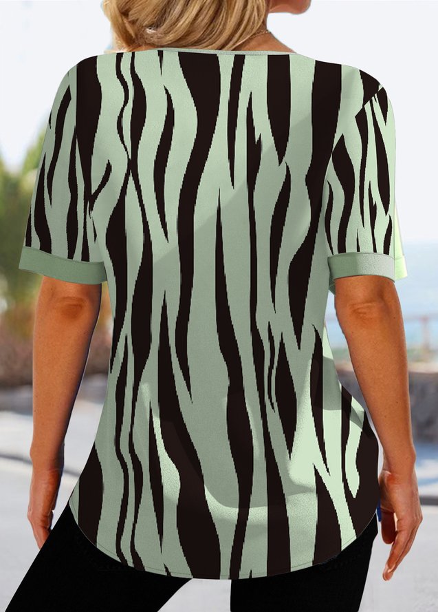 Damen modisches Kurzarmshirt mit modernem Zebrastreifen-Design EB