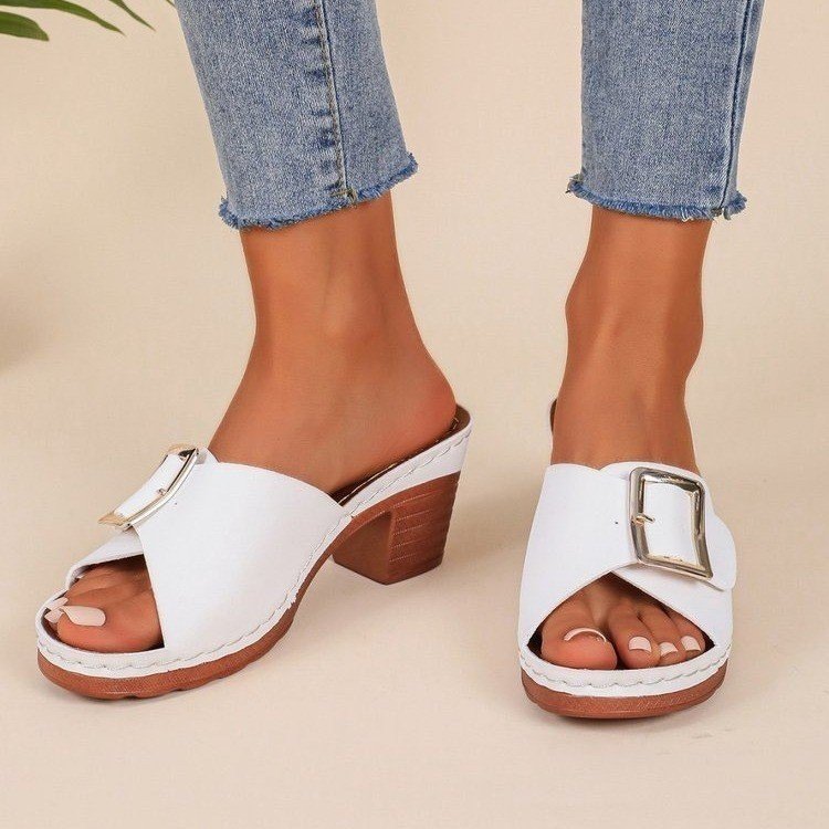 Damen modische Pantolette mit elegantem Riemchen und dekorativem Schnallen-Design EB