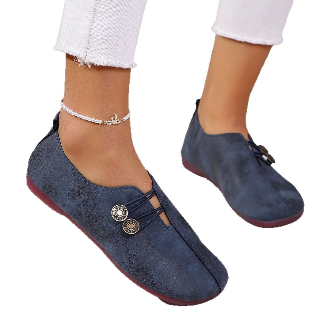 Damen nan weiche vintageinspirierte Ballerina Slipper mit dekorativen Metallknöpfen und elastischer Schnürung EB