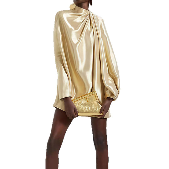 Damen elegantes Chiffon-Kleid mit voluminösem Schnitt und schimmerndem Obermaterial EB