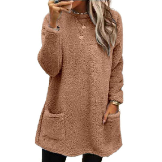 Damen Kuscheliger Fleece-Pullover mit weitem Schnitt und praktischen Taschen EB