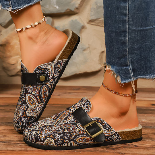 Damen Pantoletten mit farbenfrohem Muster und komfortablem Fußbett EB
