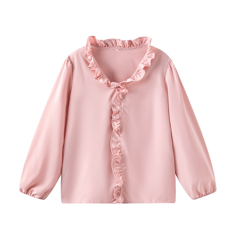 Damen Bluse mit Rüschendetails und elegantem Stehkragen EB